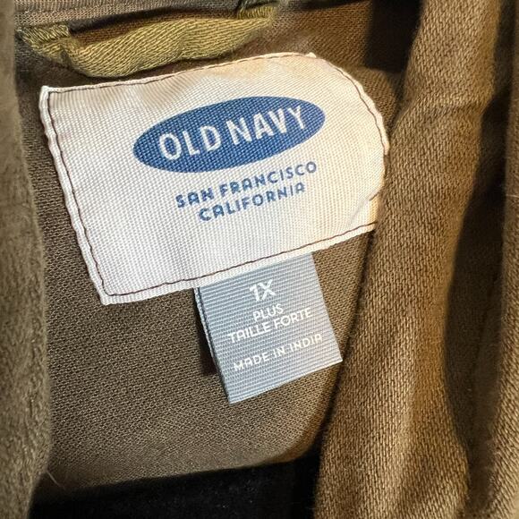 Old Navy Jacket Womens 1X Green Army Jacket Full Zip Snaps Plus Size Soft Hooded - Picture 6 of 10